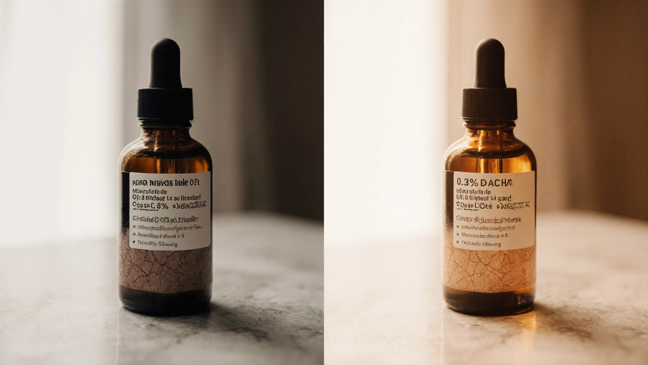 Два крема: один с пустыми ингредиентами, другой — с эффективными активами и здоровой кожей.