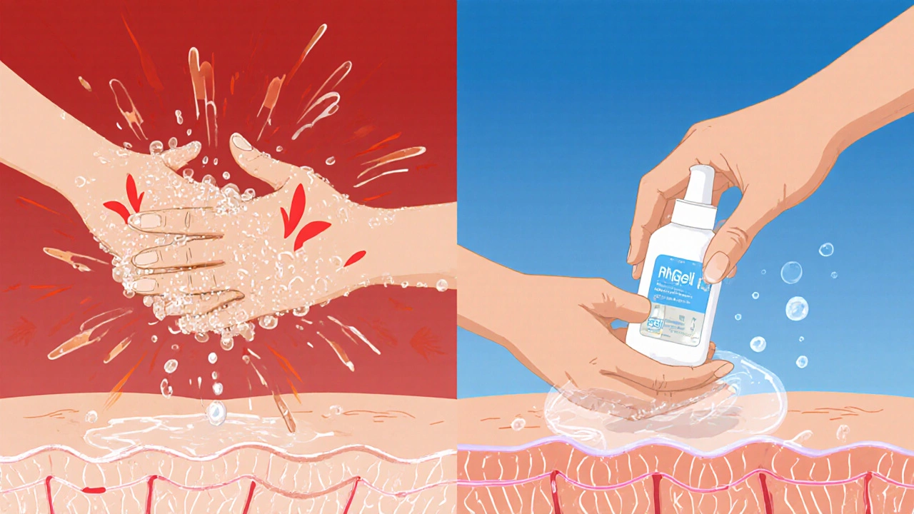 Диаграмма визуально сравнивает вред чрезмерного умывания и пользу правильного ухода за кожей с акне.