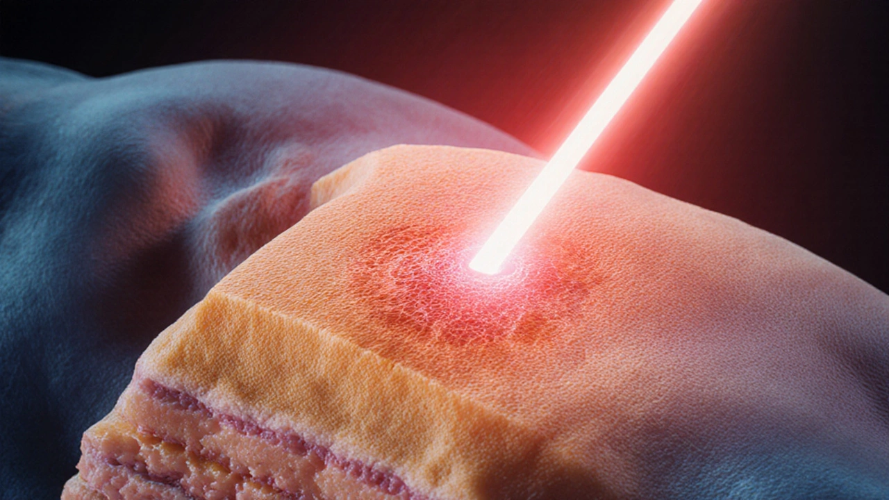 Лазер Fraxel стимулирует регенерацию коллагена в глубоких слоях кожи.