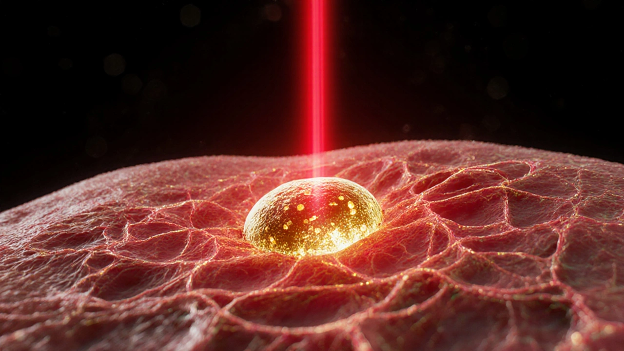 Микроскопическое изображение клеток кожи с активированными митохондриями, поглощающими лазерный свет.