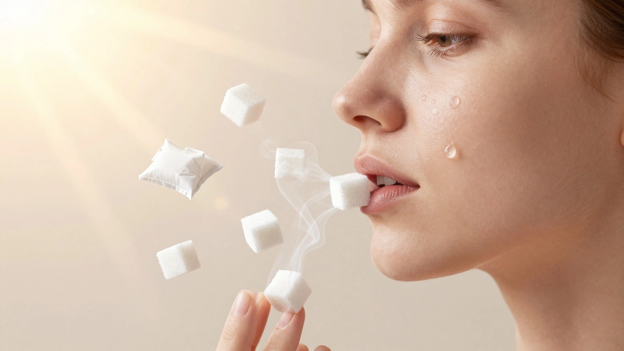 Лицо, из которого исчезают вредные факторы акне, как дым, на фоне света и воды