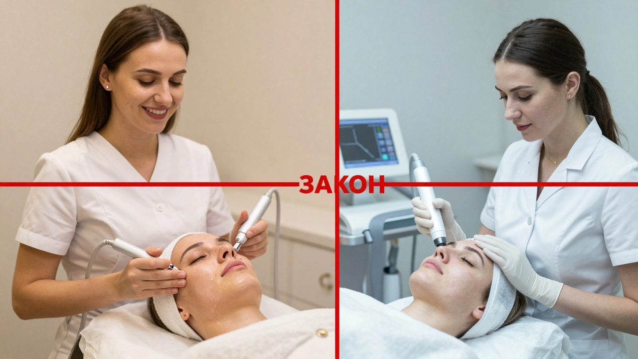 Сравнение эстетиста и врача-косметолога: разделённые профессии, символизирующие законные границы в косметологии.