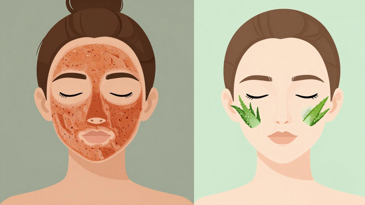 Сравнение поврежденной кожи слева и здоровой — справа, показывающее последствия неправильного ухода.