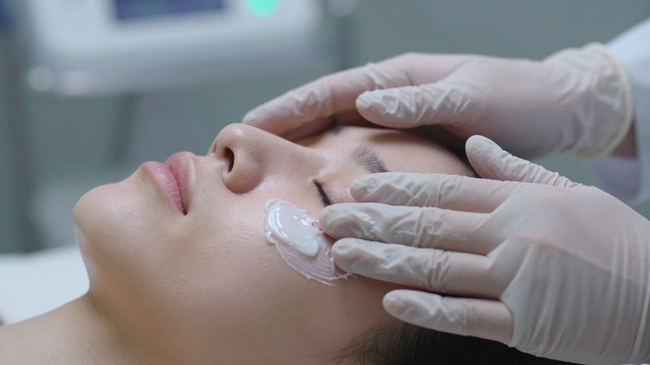 Руки мастера наносят крем во время массажа