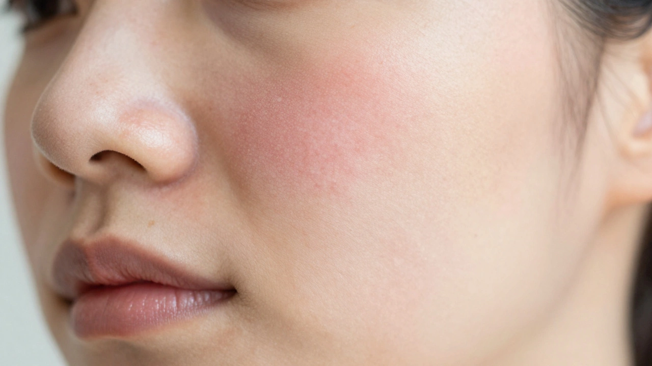 Крупный план кожи с легким шелушением в процессе обновления после лазерной процедуры