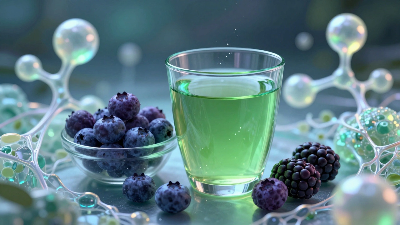 Матча-чай, черника и абстрактные молекулы коллагена для красоты кожи