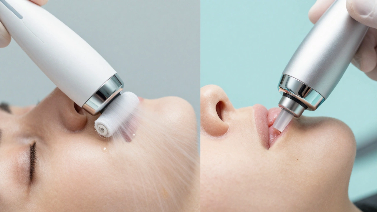 Процесс аппаратной чистки лица с использованием ультразвукового скрабера и вакуума