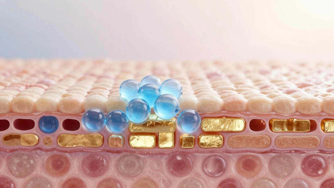 Схематичное изображение восстановления защитного барьера кожи с гиалуроновой кислотой и церамидами