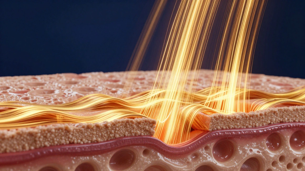 Схематичное изображение воздействия лифтинга на глубокие слои кожи и коллаген