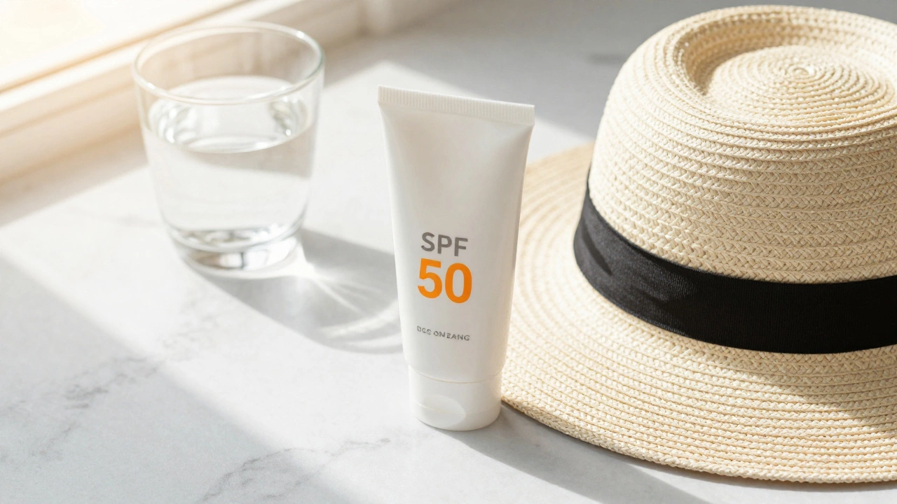 Солнцезащитный крем и шляпа для защиты кожи после процедур