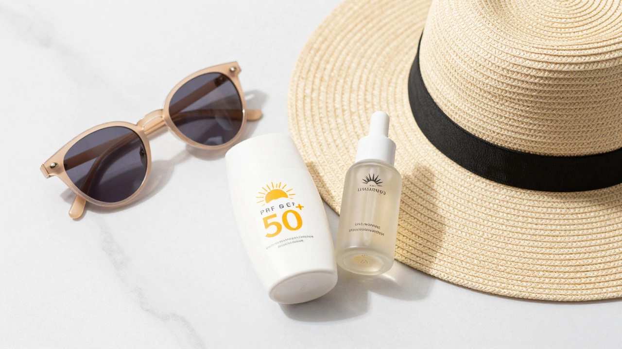 Солнцезащитный крем, сыворотка и аксессуары для защиты кожи от ультрафиолета