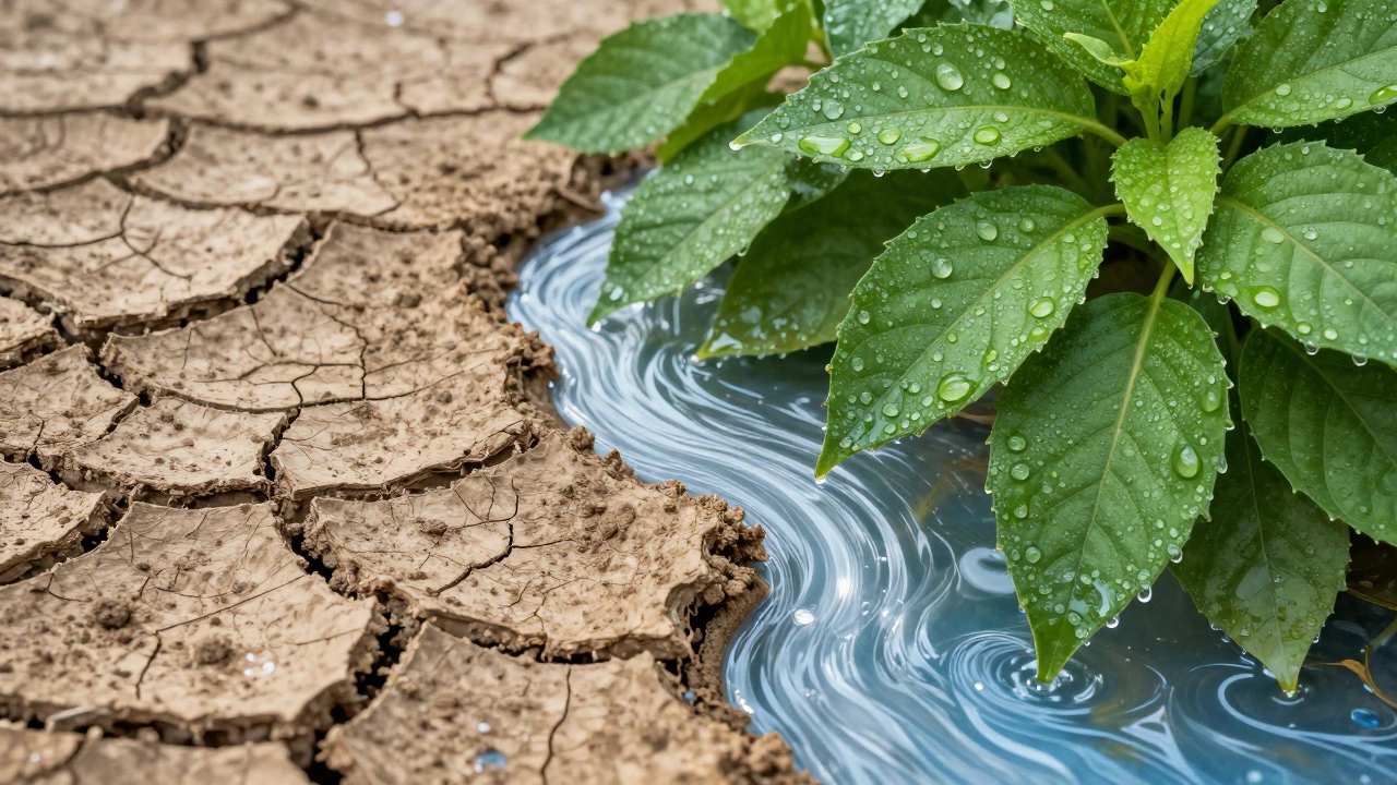 Художественное изображение увлажнения кожи водой и растениями