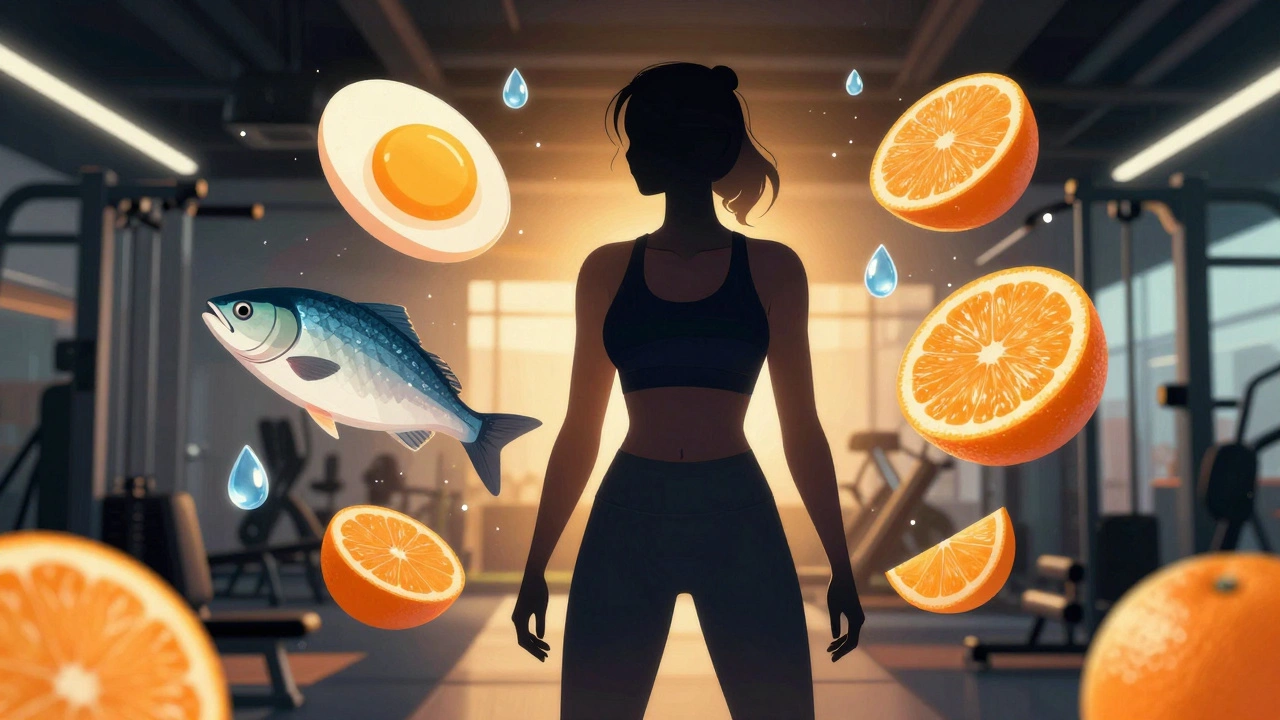 Фигура спортсменки с элементами питания и воды